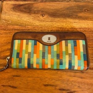 Fossil Multicolor Stripe Zip-Around Wristlet Wallet